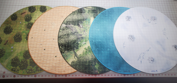 24" Diameter Ultimate Dungeon Terrain Multiple Designs double-sided with 1"grid and Region Combat Zones (Set B) Dry/Wet Erase Compatible