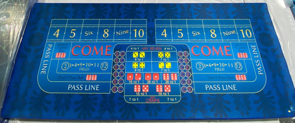 30" x 72" Blue Standard Craps Table Mat with Stitched Edging