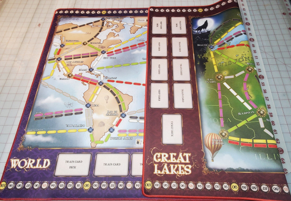 Ticket To Ride Rails & Sails 26 x 42 Double-sided World/Great Lakes Anniversary GripMat / Play mat with stitched edging  Unofficial Upgrade