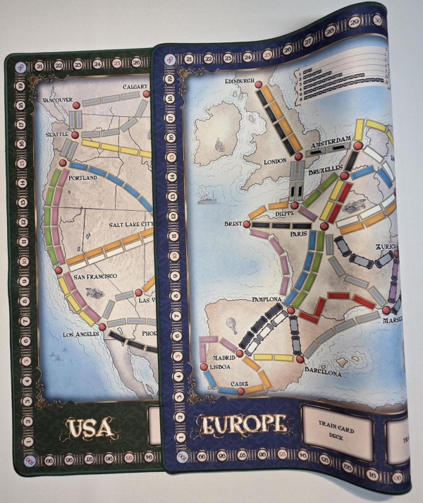 Ticket To Ride 24x36 Double-sided USA/Europe or Germany/Nordic Countries GripMat / Play mat with stitched edging  Unofficial Upgrade